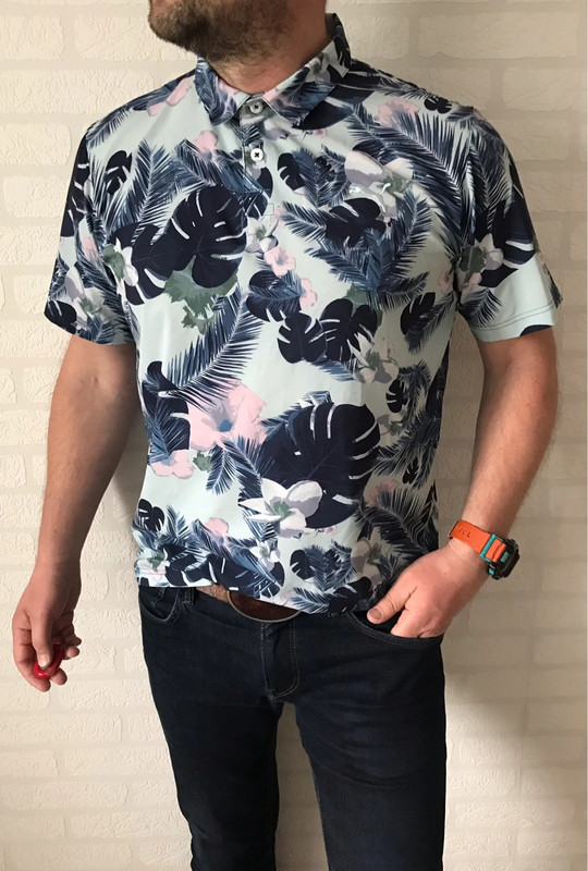 Koszulka polo Puma kolorowa hawajska y2k M